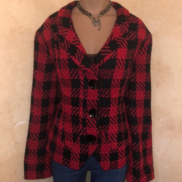 Coldwater Creek Blazer Jacket Red Black Plaid 16 - Picture 1 of 4